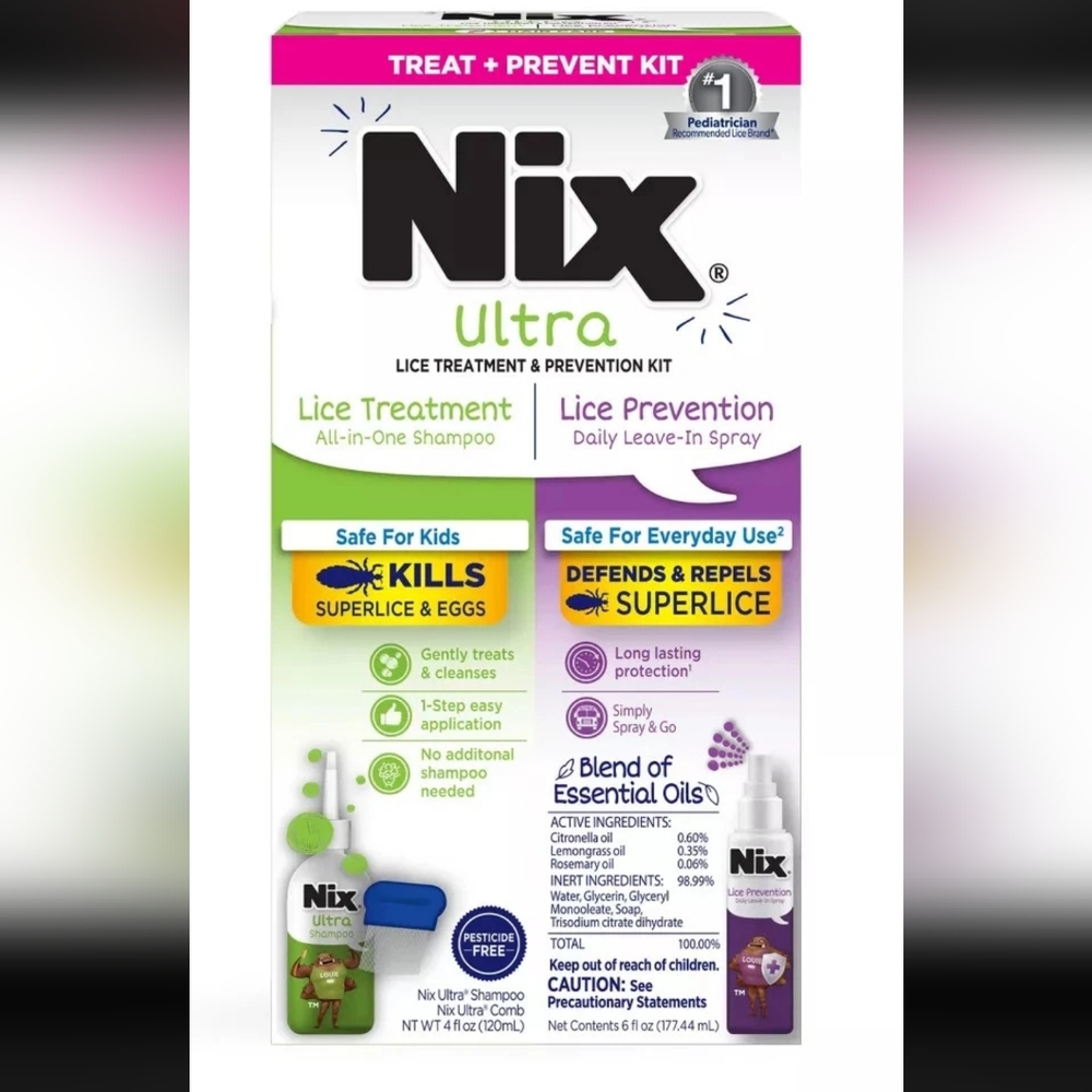 Nix Lice Scalp Treatment Shampoo + Comb & Lice Prevention Kit, Exp Date: 8/2025